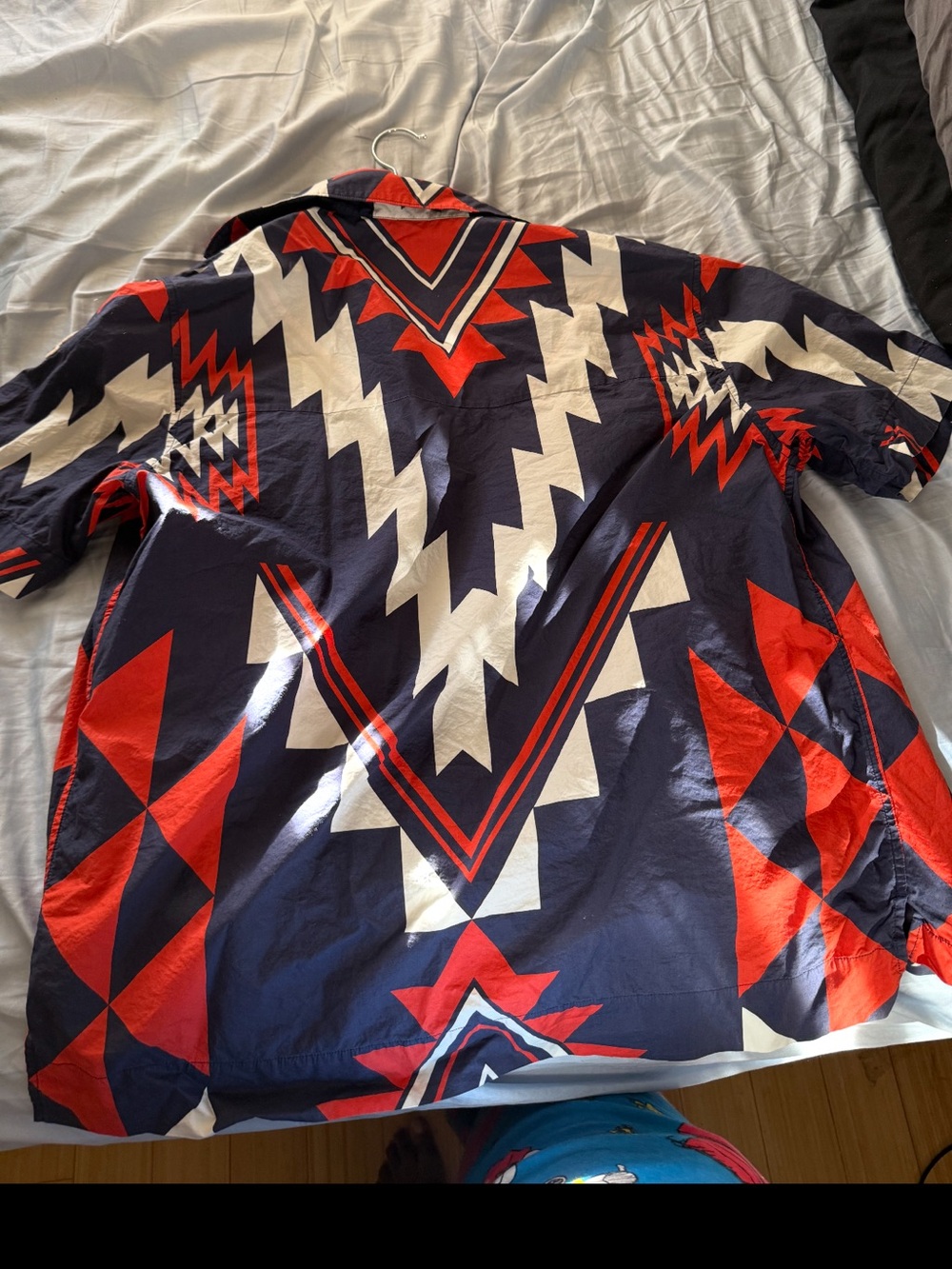 Moncler Navy, Red & White Geometric Short-Sleeve Button-Down